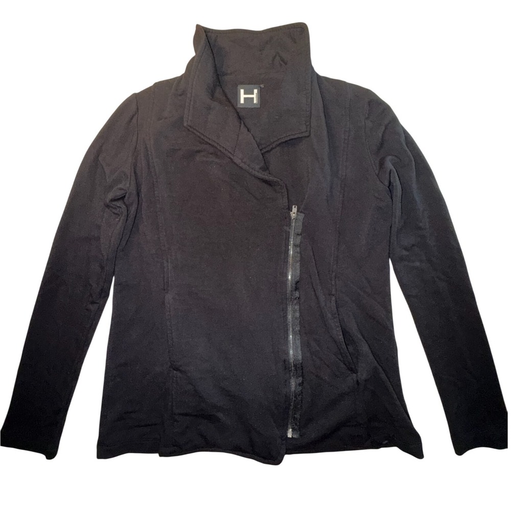 H by Bordeaux Black Asymmetrical Zip Moto Knit Jacket Rayon Blend Small